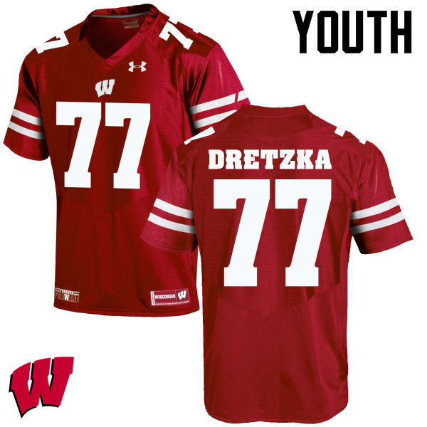 Youth Wisconsin Badgers #77 Ian Dretzka College Football Jerseys-Red - Click Image to Close